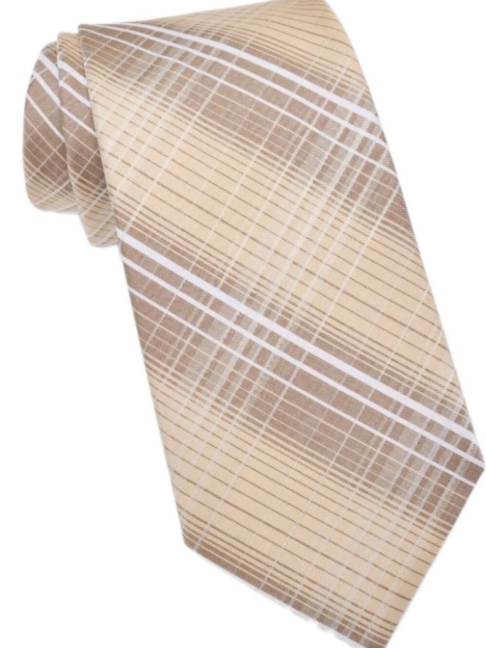 Calvin Klein Nelson Brown & Beige Plaid Necktie Tie Msrp $69.50